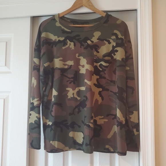 Anthropologie Sanctuary Camouflage Crewneck Chest Pocket Shirt Top - Picture 2 of 8